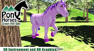 Pony horses green hill sim 3d