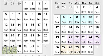 Shift calendar (since 2013)